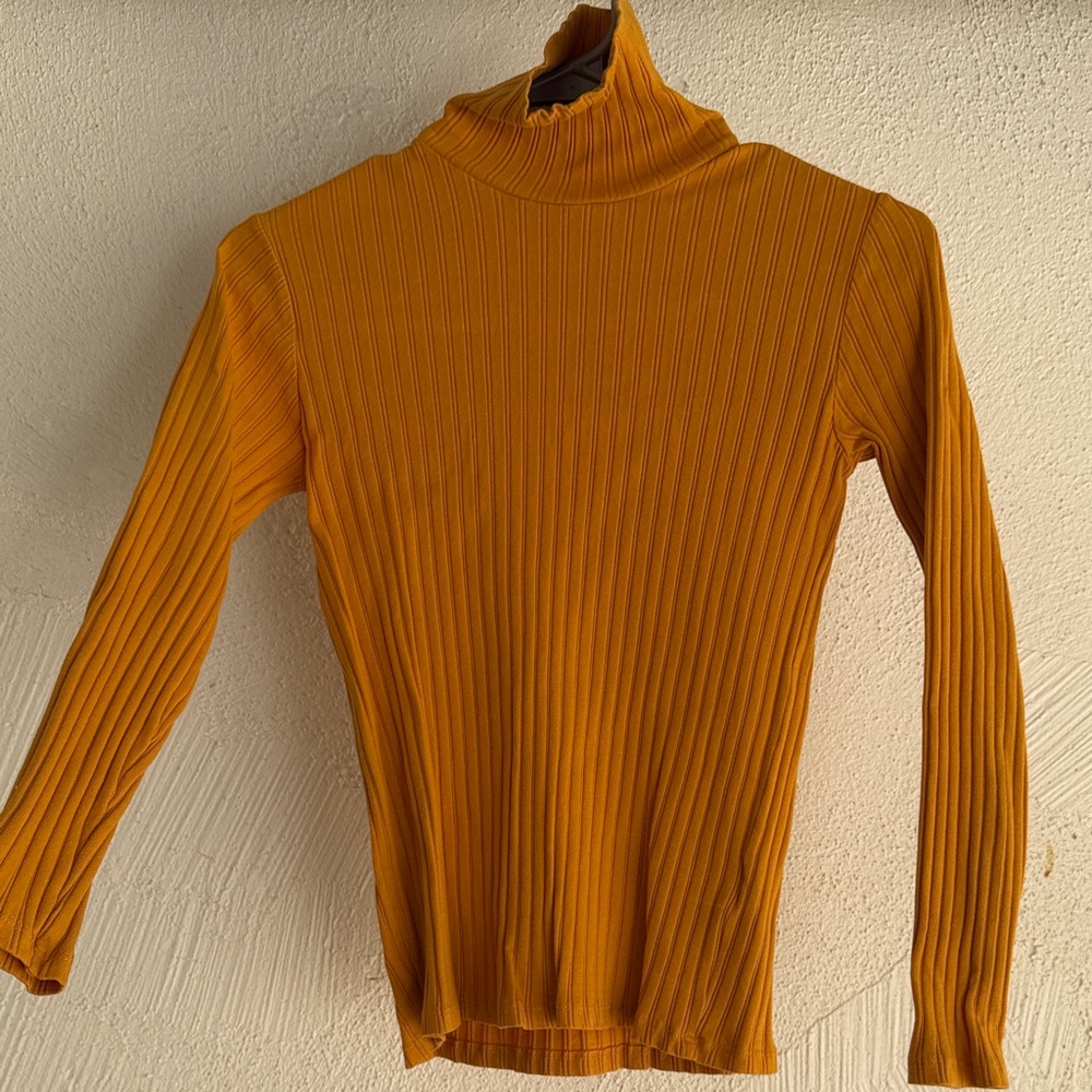 Zara Ribbed Turtleneck Top - Mustard Yellow